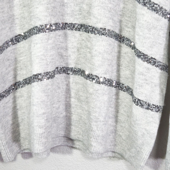 CeCe Women’s Sweater Casual Chic Festive Glam Shimmer Knit Light Gray Sequin S - Picture 3 of 8